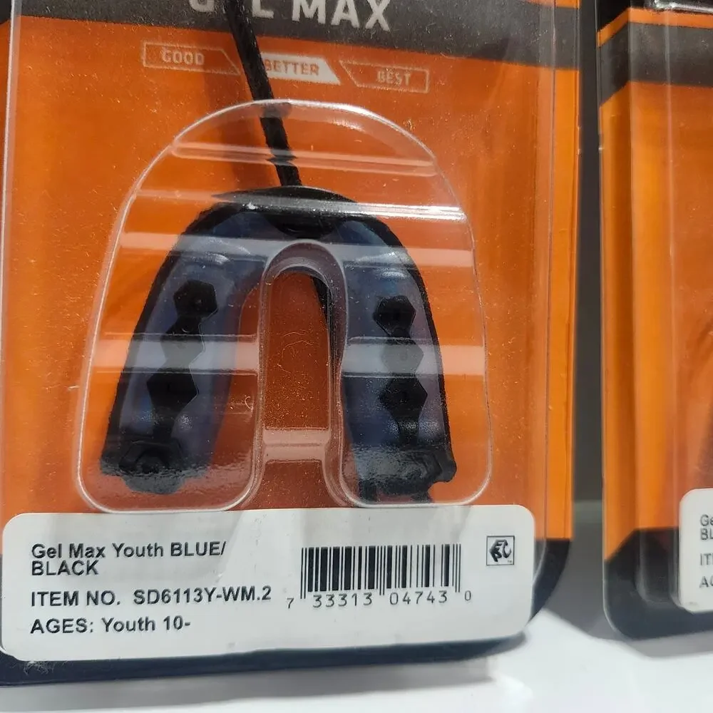 Lot of 2 Shock Doctor Gel Max Youth Mouthguard Blue Black SD6113Y New Sealed
